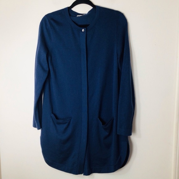 J Jill cardigan sweater women small blue wool long tunic button up soft modest - Picture 1 of 11